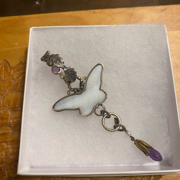 Echo of the Dreamer Sterling and Bronze amethyst and pearl pendant 3 inches. - Picture 2 of 2